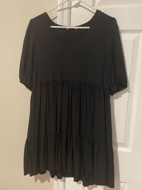 Z Supply Black V-Neck Tiered Babydoll Dress